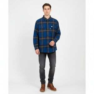 Carhartt Flannel Shirt Mens Size Large Blue Grey Black Plaid Long Sleeve Rugged